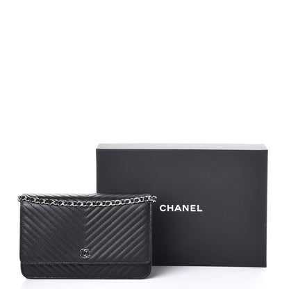 Chanel Caviar Chevron Quilted Wallet On Chain WOC Black 9 of 9