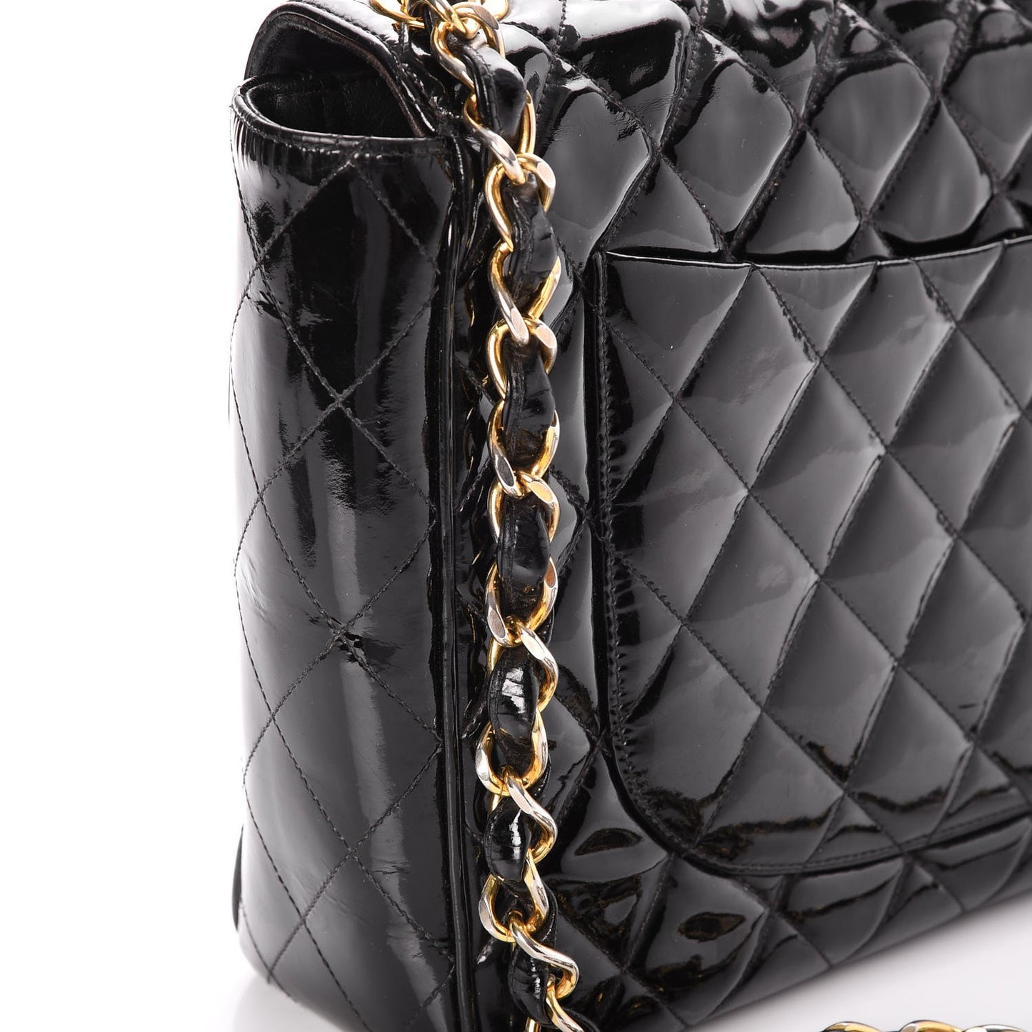 Patent Quilted XL Flap Bag Black