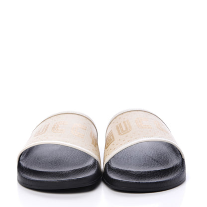 Gucci X SEGA Supreme Canvas GUCCY Stars Womens Slide Sandals 38 Mystic White Gold 2 of 8