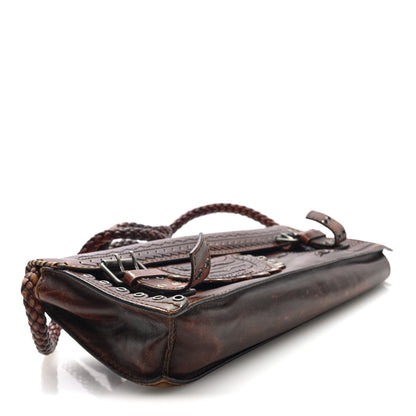 Saint Laurent Calfskin Woven Grommet Shoulder Bag Brown 4 of 11