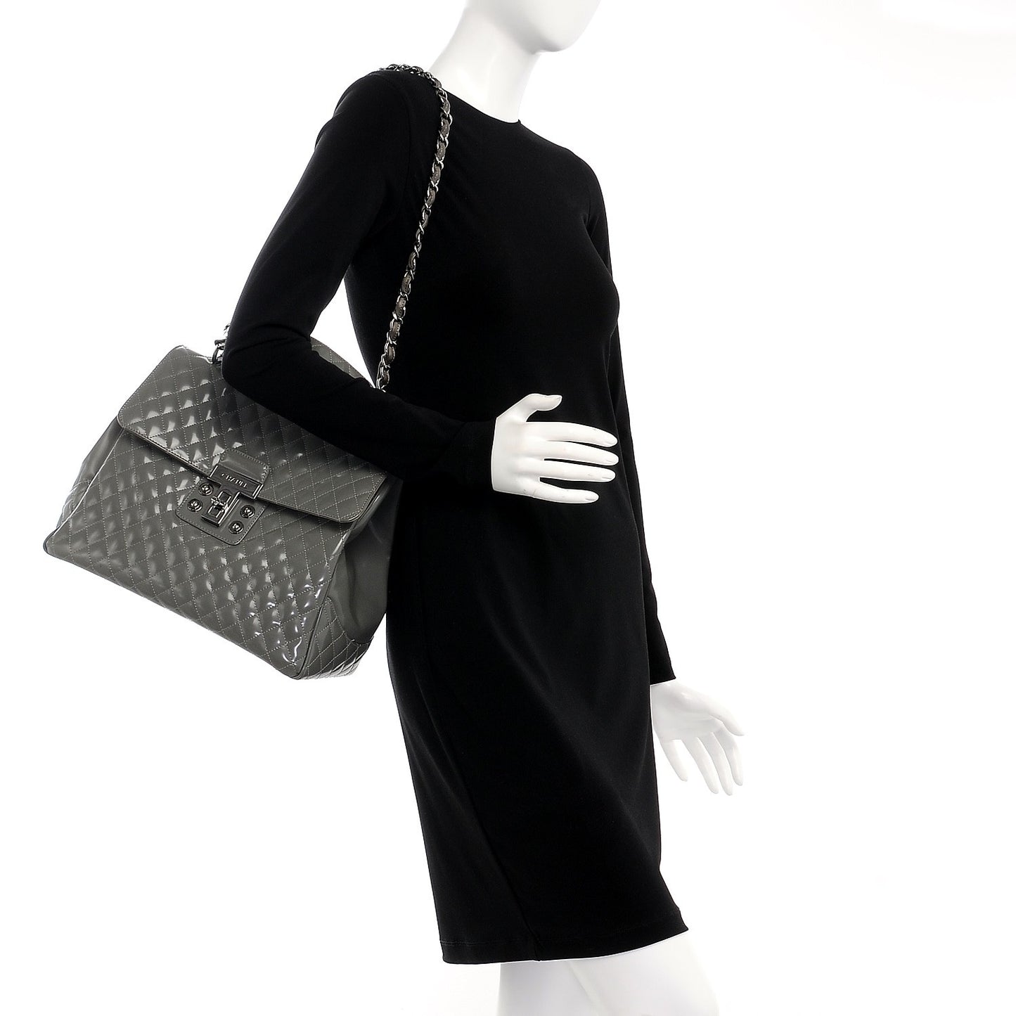Glazed Calfskin Mademoiselle Lock Kelly Flap Bag Grey