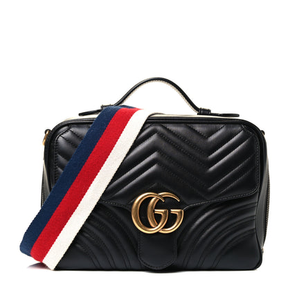 Gucci Calfskin Matelasse Sylvie Web Small GG Marmont Top Handle Shoulder Bag Black 1 of 4
