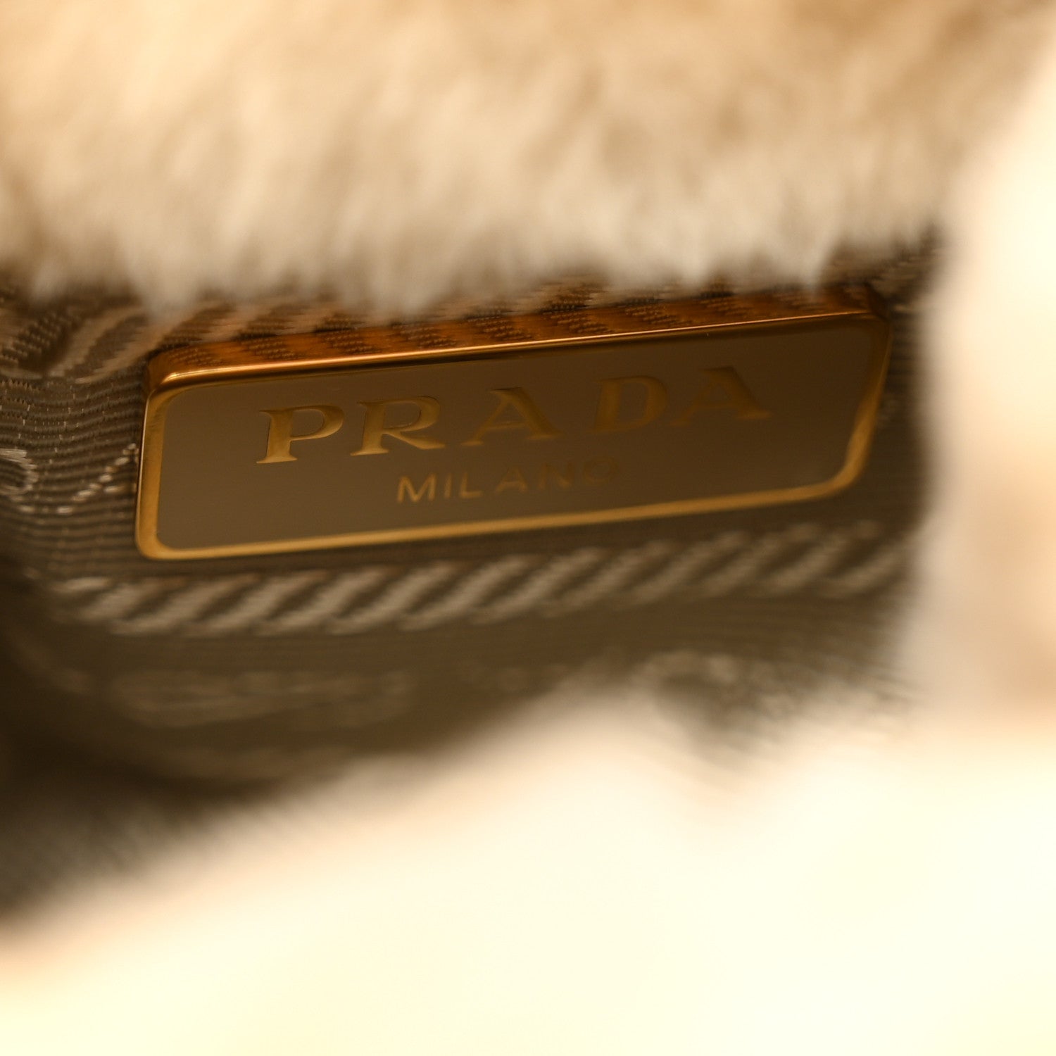Prada Shearling Metal Triangle Logo Mini Drawcord Pouch Shoulder Bag Ecru 6 of 10