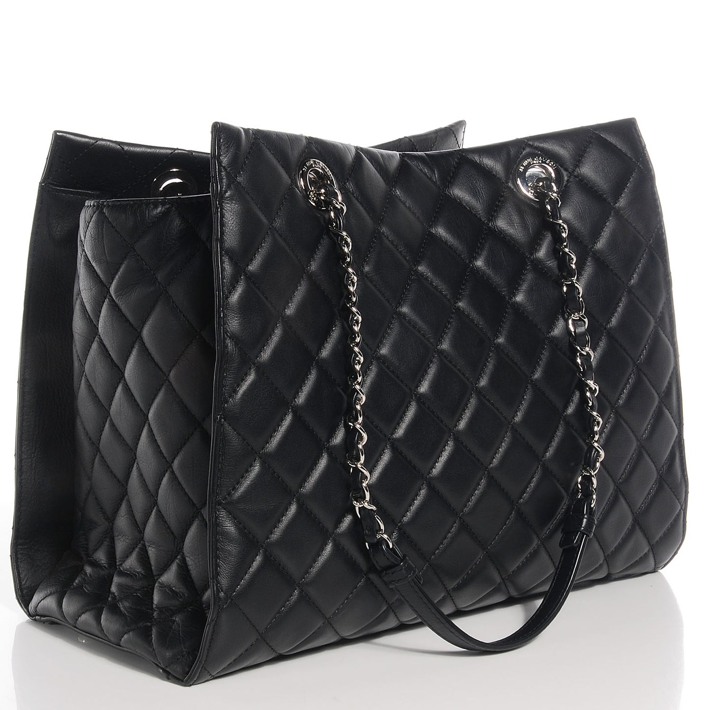 Calfskin Quilted Chic and Soft Large Shopping Tote Black