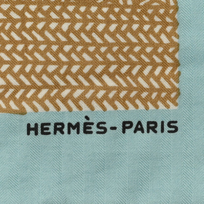 Hermes Cashmere Silk Mon Premier Galop Shawl 140 Bleu Glacier Corail Black 2 of 6