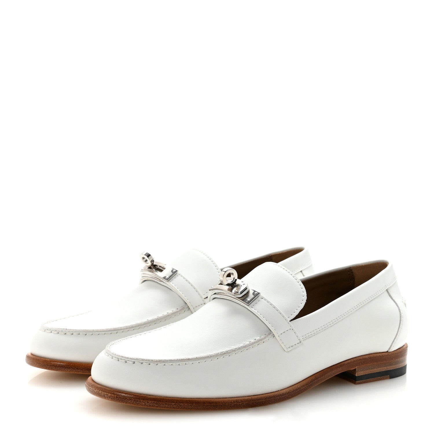Hermes Calfskin Womens Destin Loafers 36.5 White 4 of 10