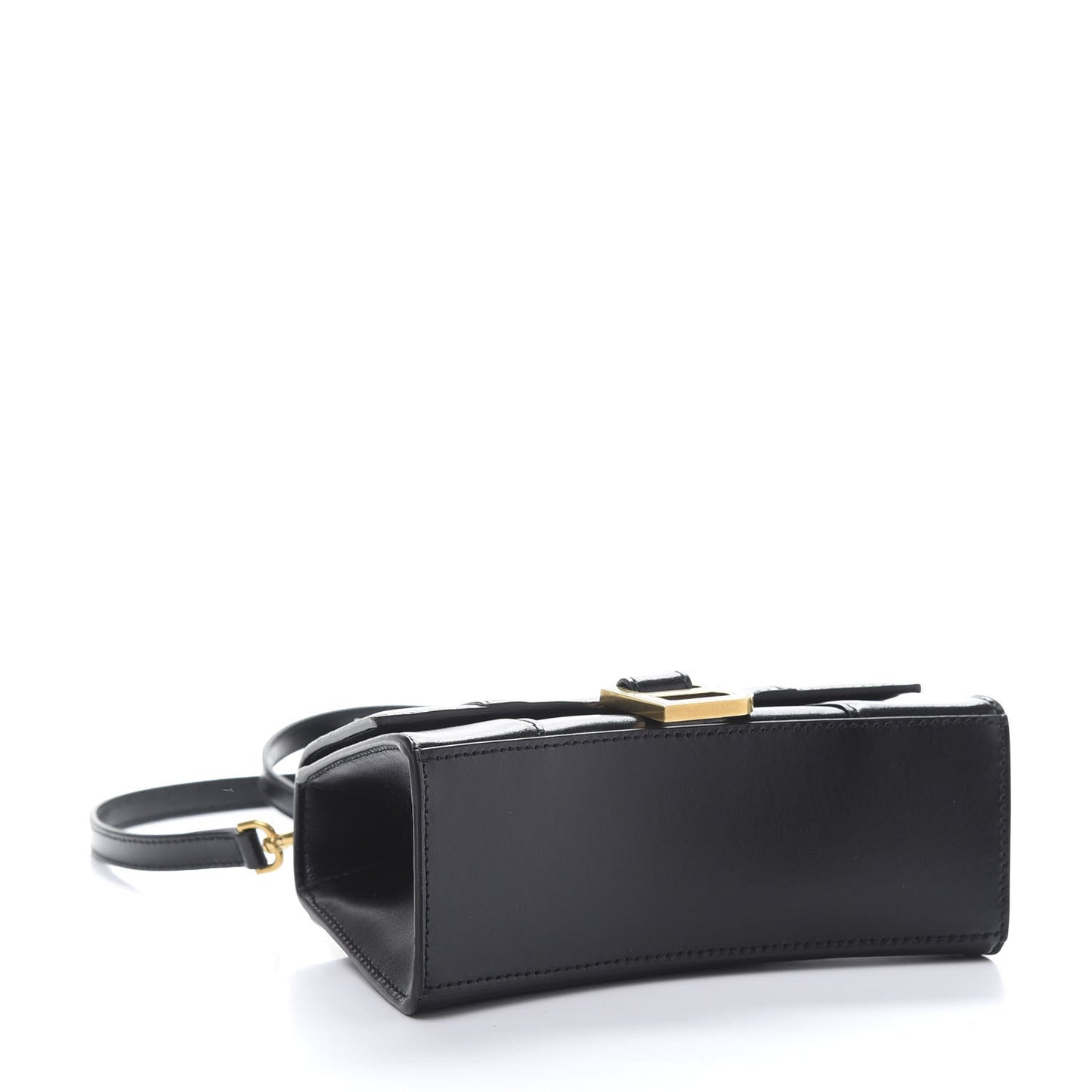 Shiny Box Calfskin Hourglass Top Handle Bag XS Black