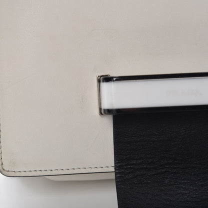 Prada City Calf Plex Ribbon Bag White Black 15 of 30