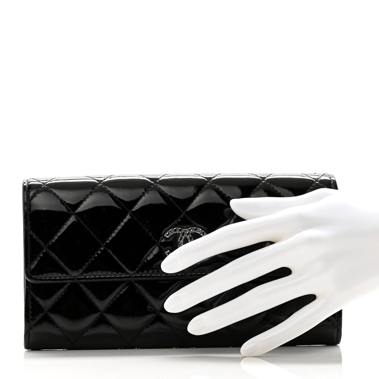 Patent Quilted Large Brilliant Flap Wallet Black