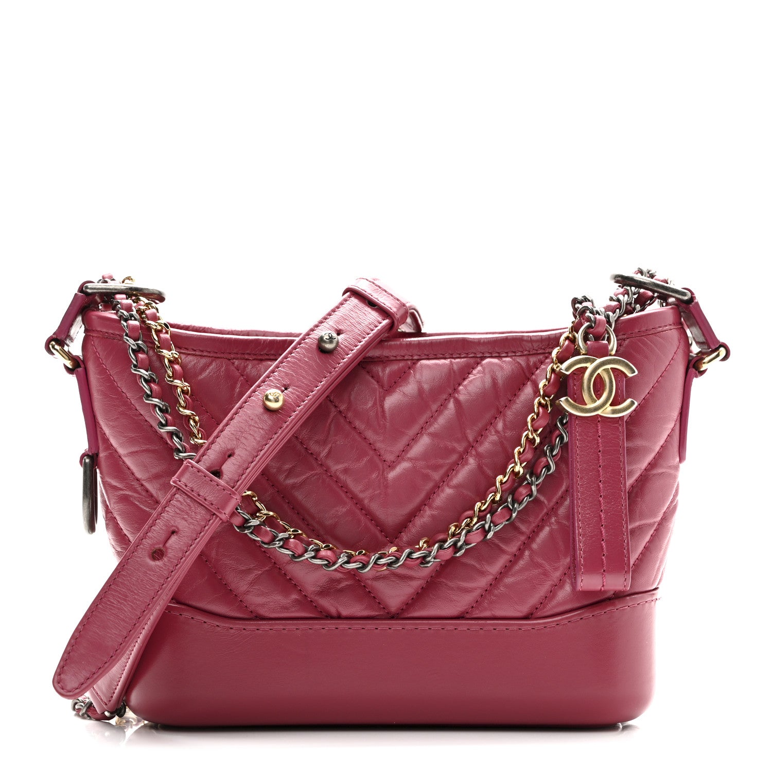 Chanel Aged Calfskin Chevron Quilted Small Gabrielle Hobo Dark Pink 1 of 10