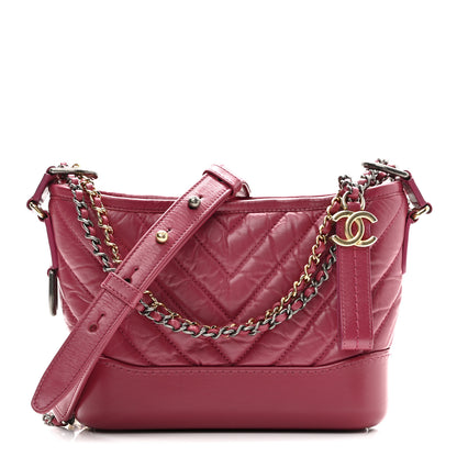 Chanel Aged Calfskin Chevron Quilted Small Gabrielle Hobo Dark Pink 1 of 10