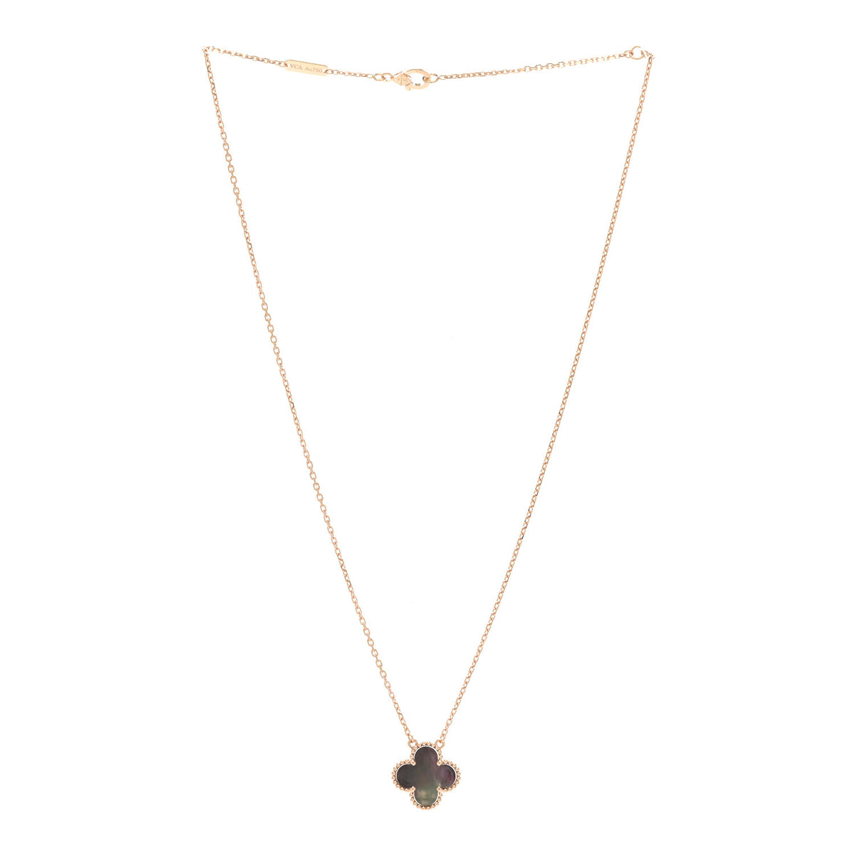 18K Rose Gold Gray Mother of Pearl Vintage Alhambra Pendant Necklace