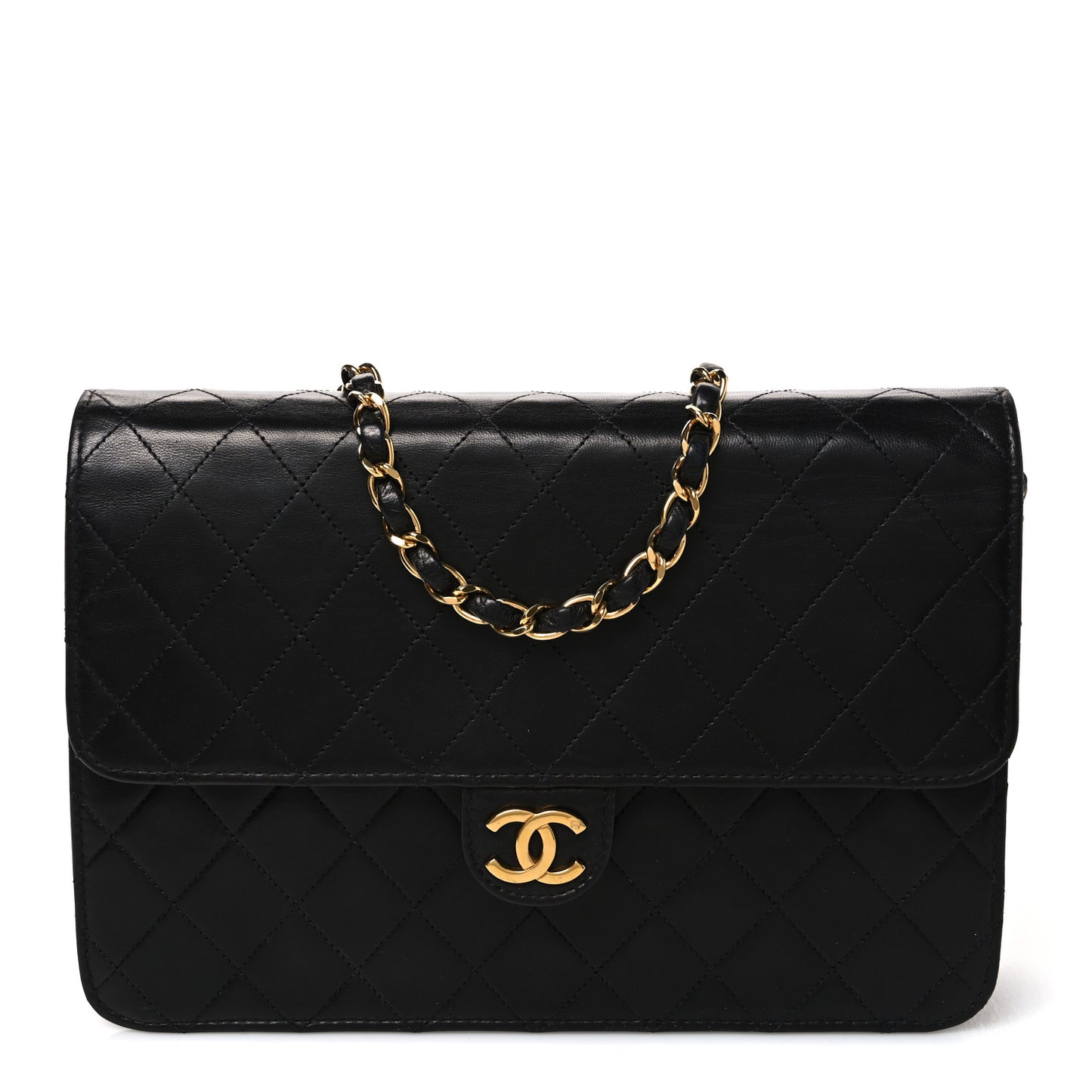 Lambskin Quilted Medium Single Flap Black