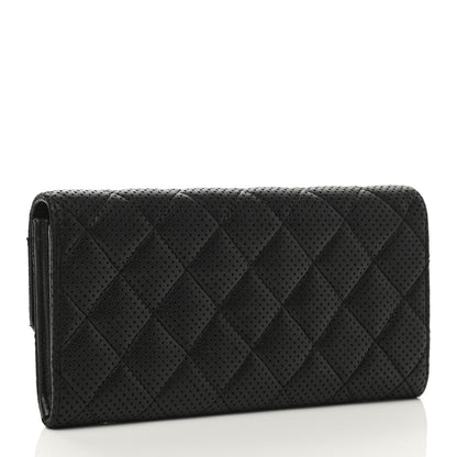 Chanel Perforated Lambskin Quilted Large Gusset Flap Wallet Black 3 of 10