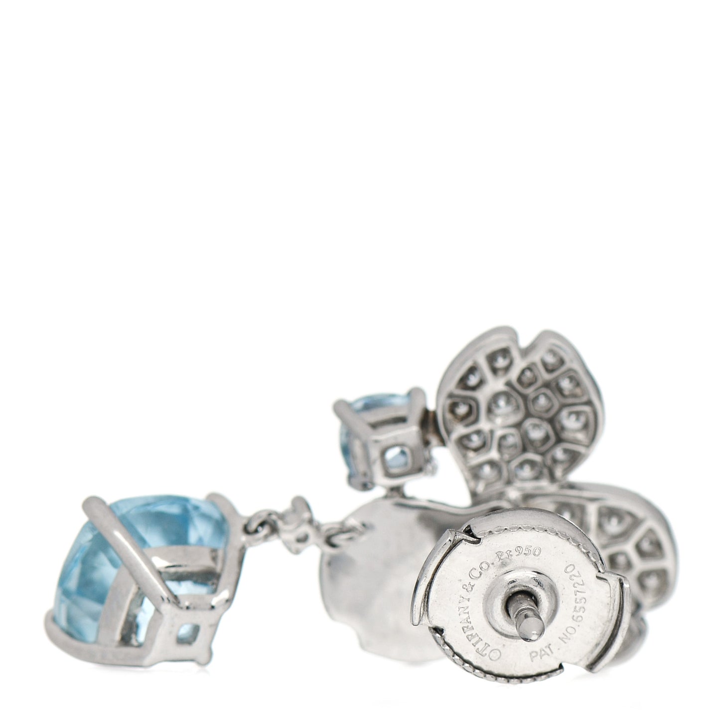 Platinum Diamond Aquamarine Paper Flowers Single Drop Earrings