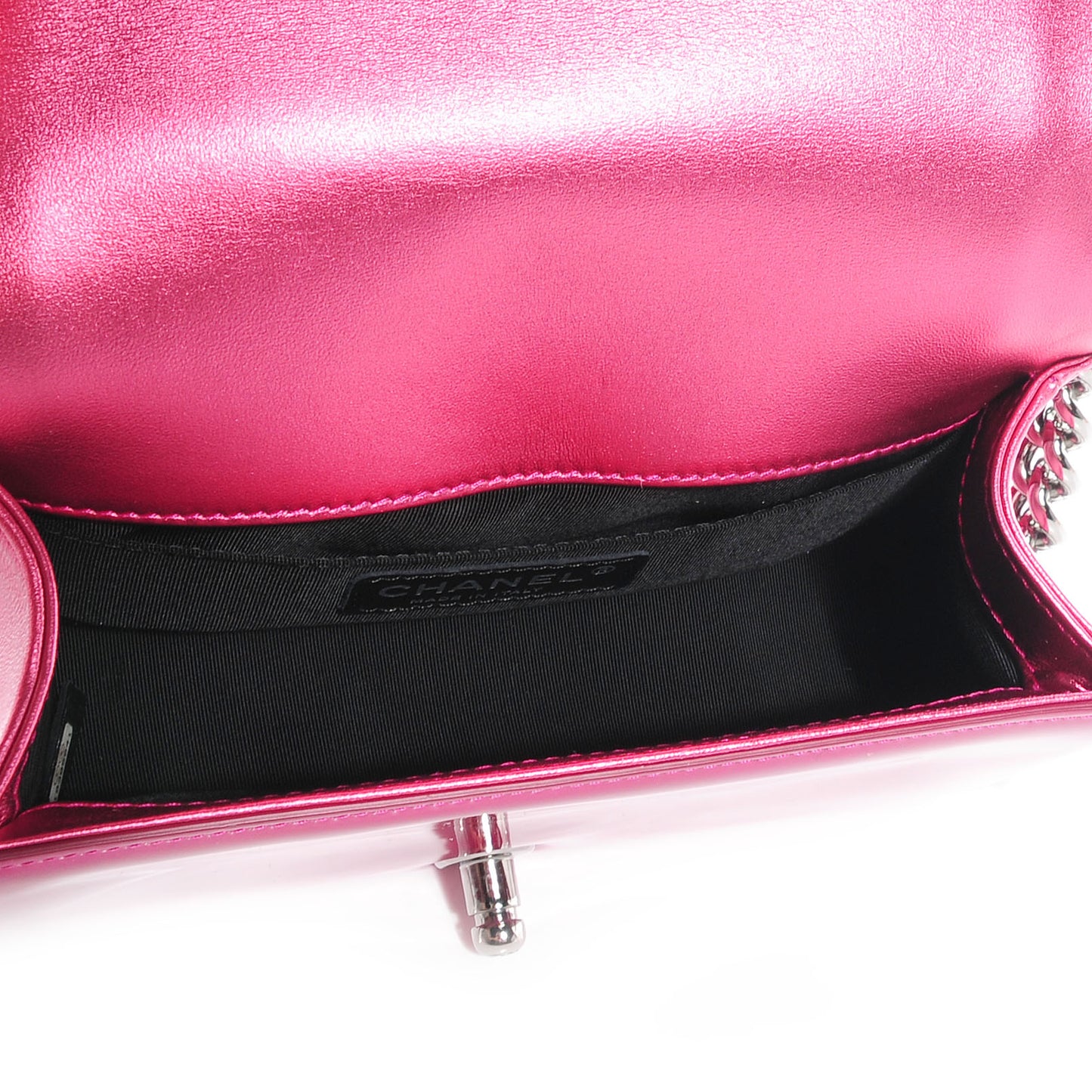 Metallic Patent Calfskin Quilted Small Boy Flap Pink