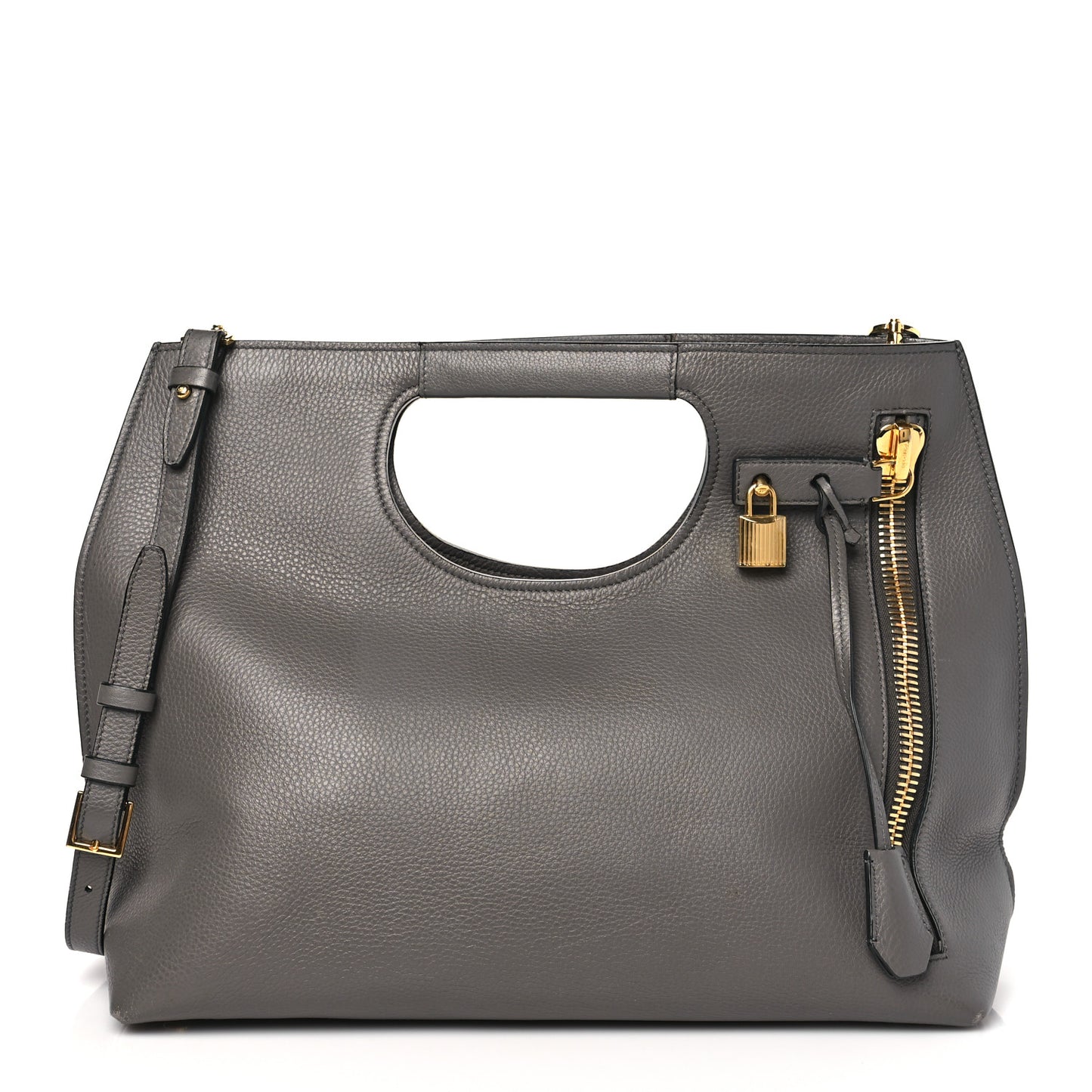 TOM FORD Grained Calfskin Alix Padlock Zip Tote Graphite