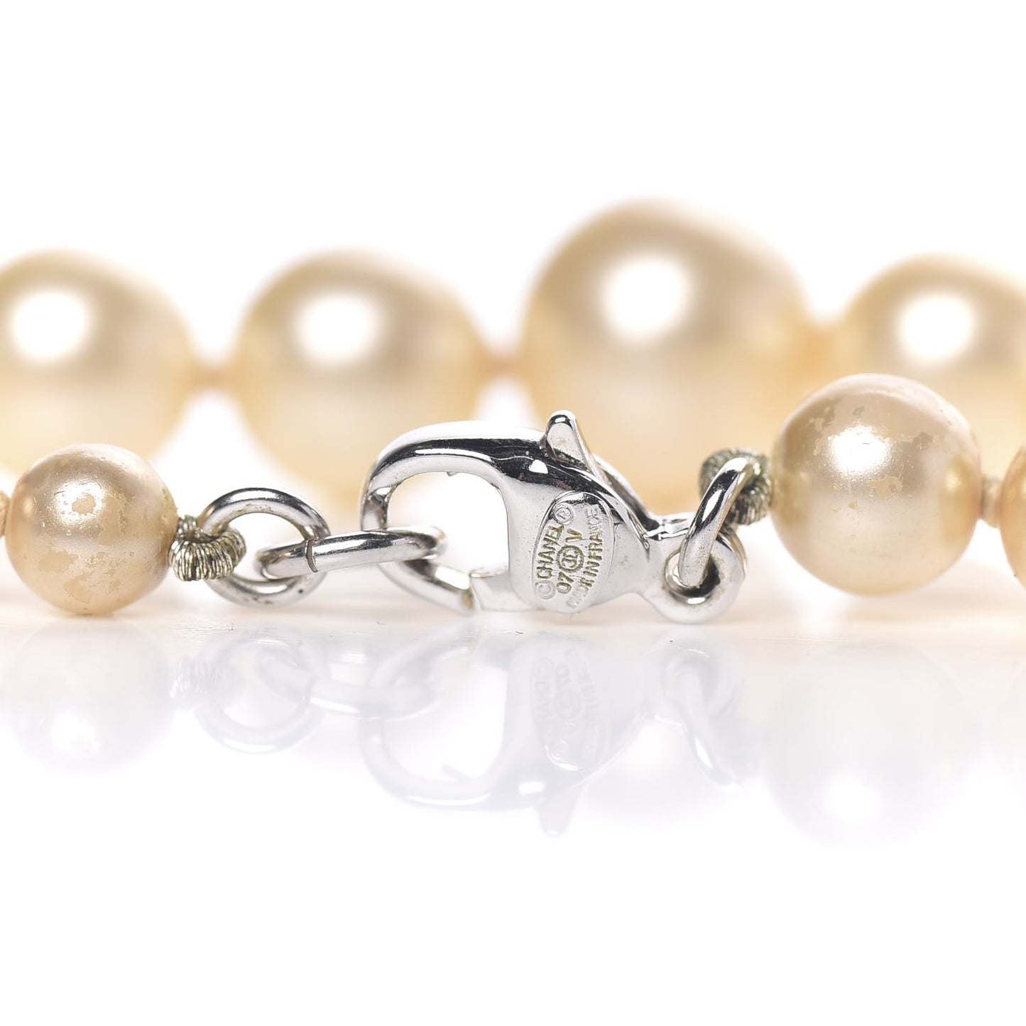 Graduated Pearl CC Long Necklace Silver