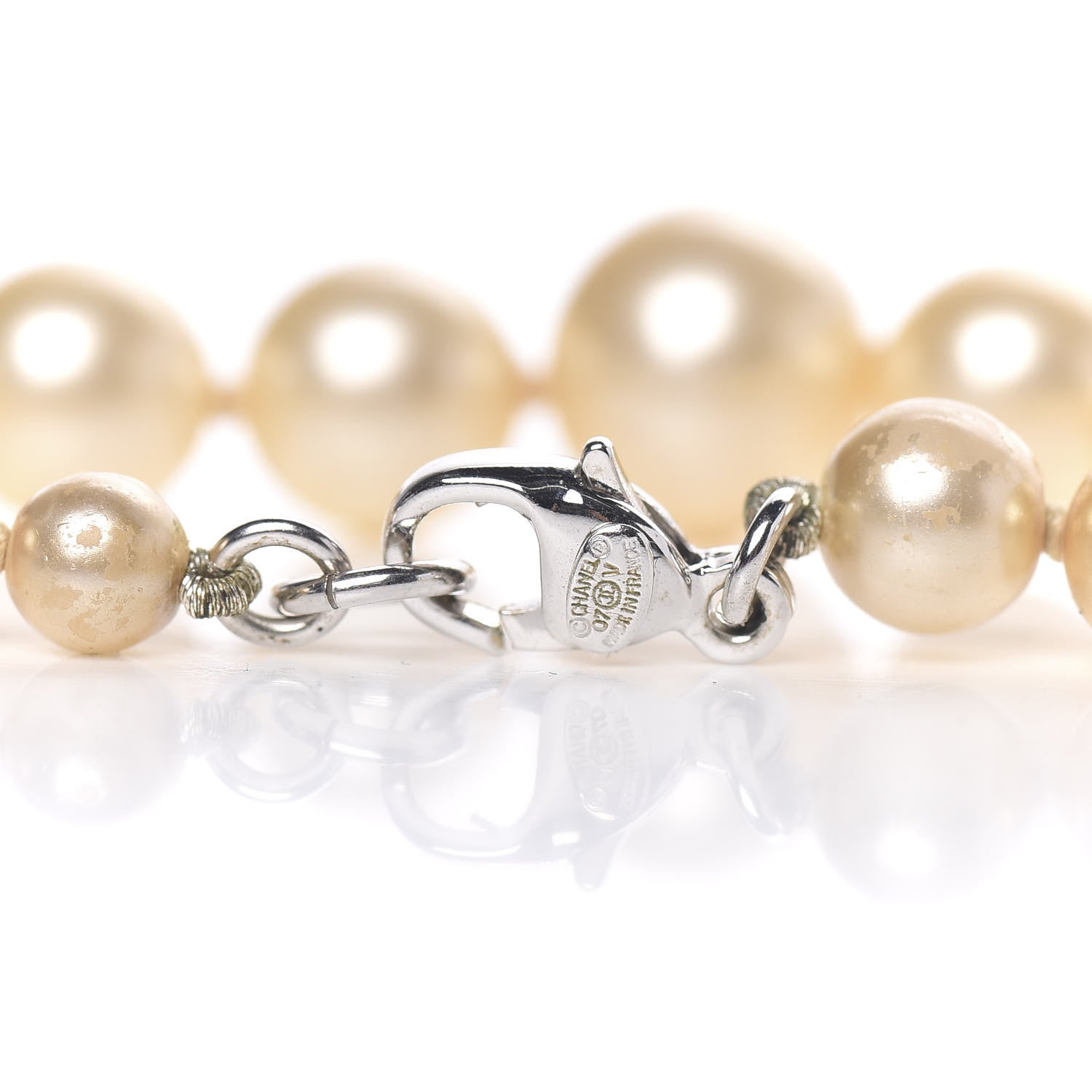 Chanel Graduated Pearl CC Long Necklace Silver 4 of 5