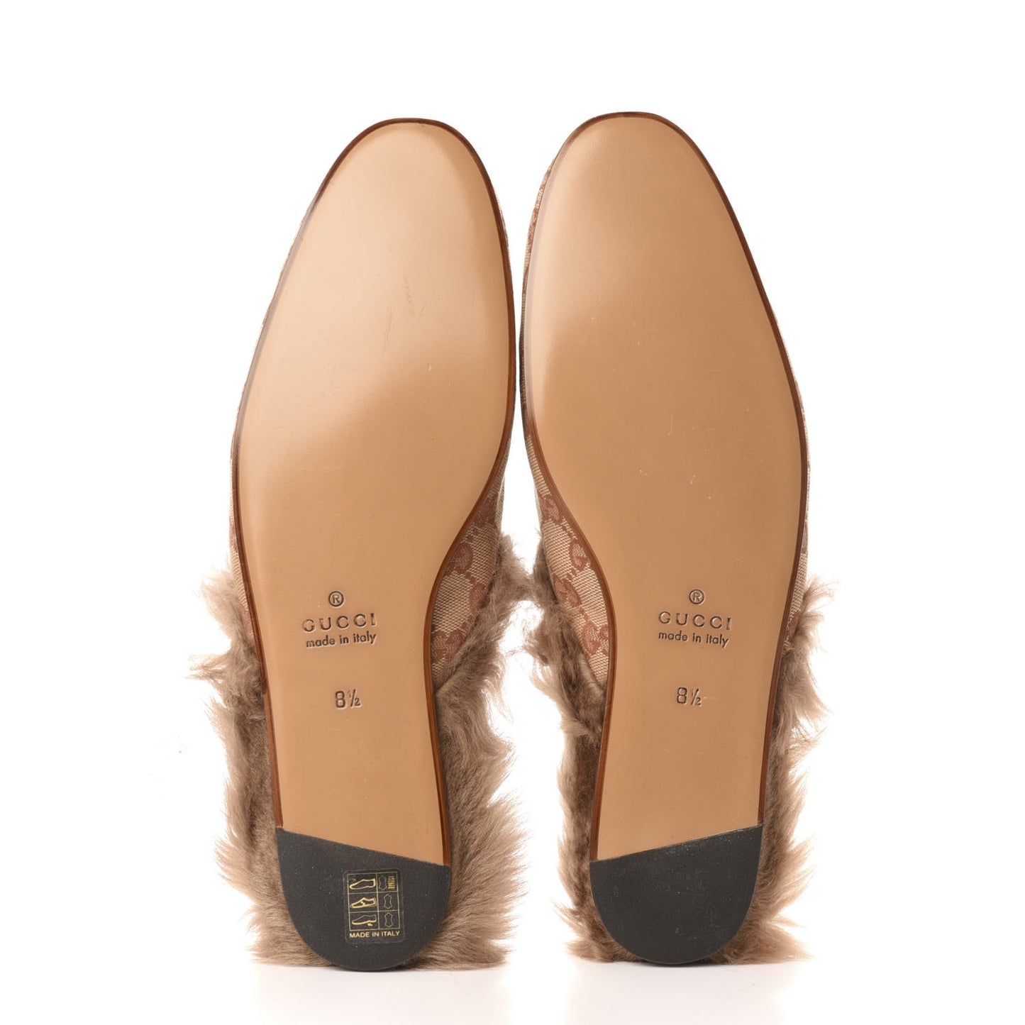 GG Monogram Fur Mens Princetown Slippers 8.5 Beige Ruggine Rust