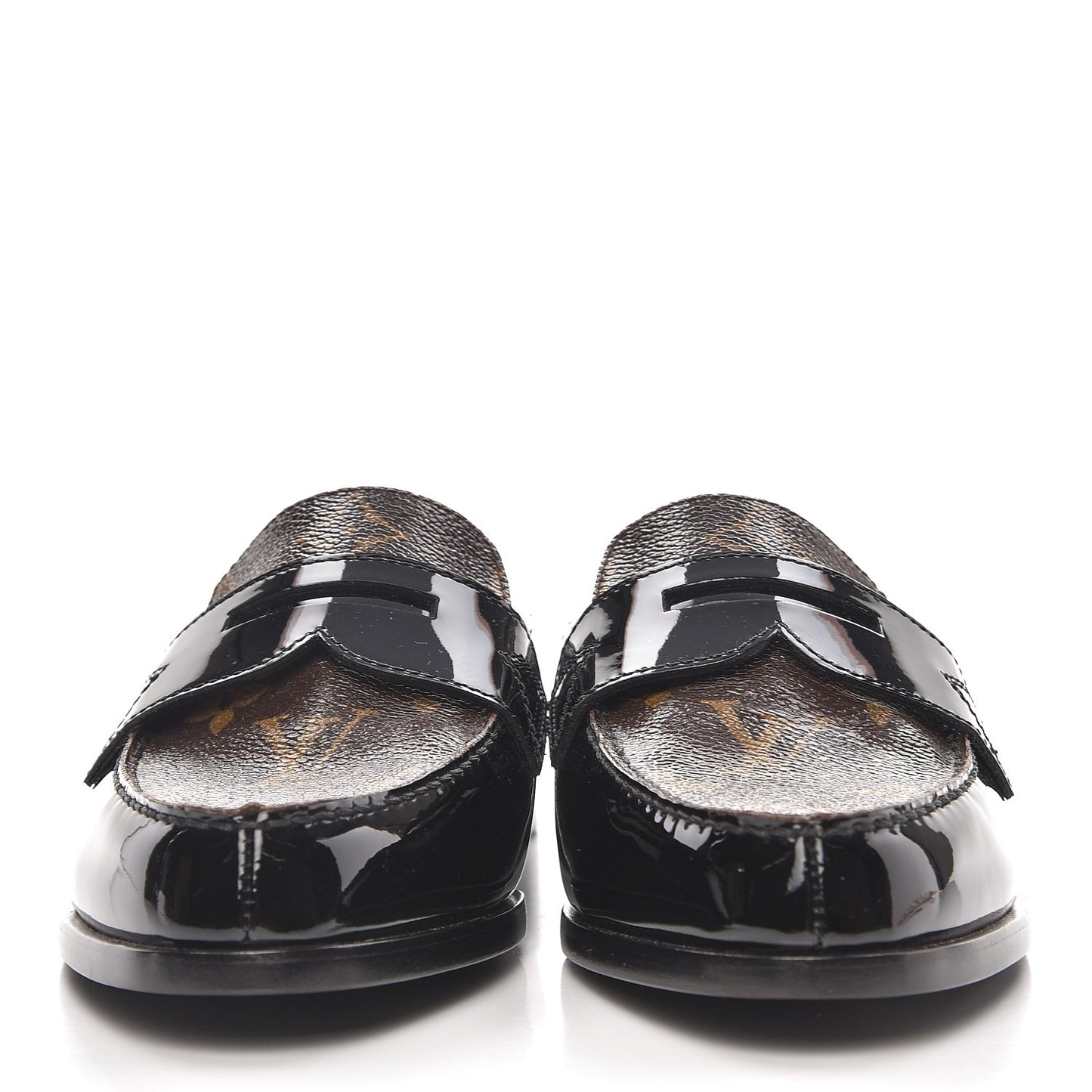 Monogram Patent Academy Open Back Loafers 37.5 Black
