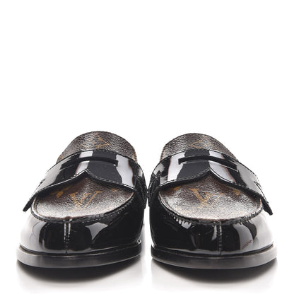 Louis Vuitton Monogram Patent Academy Open Back Loafers 37.5 Black 3 of 8