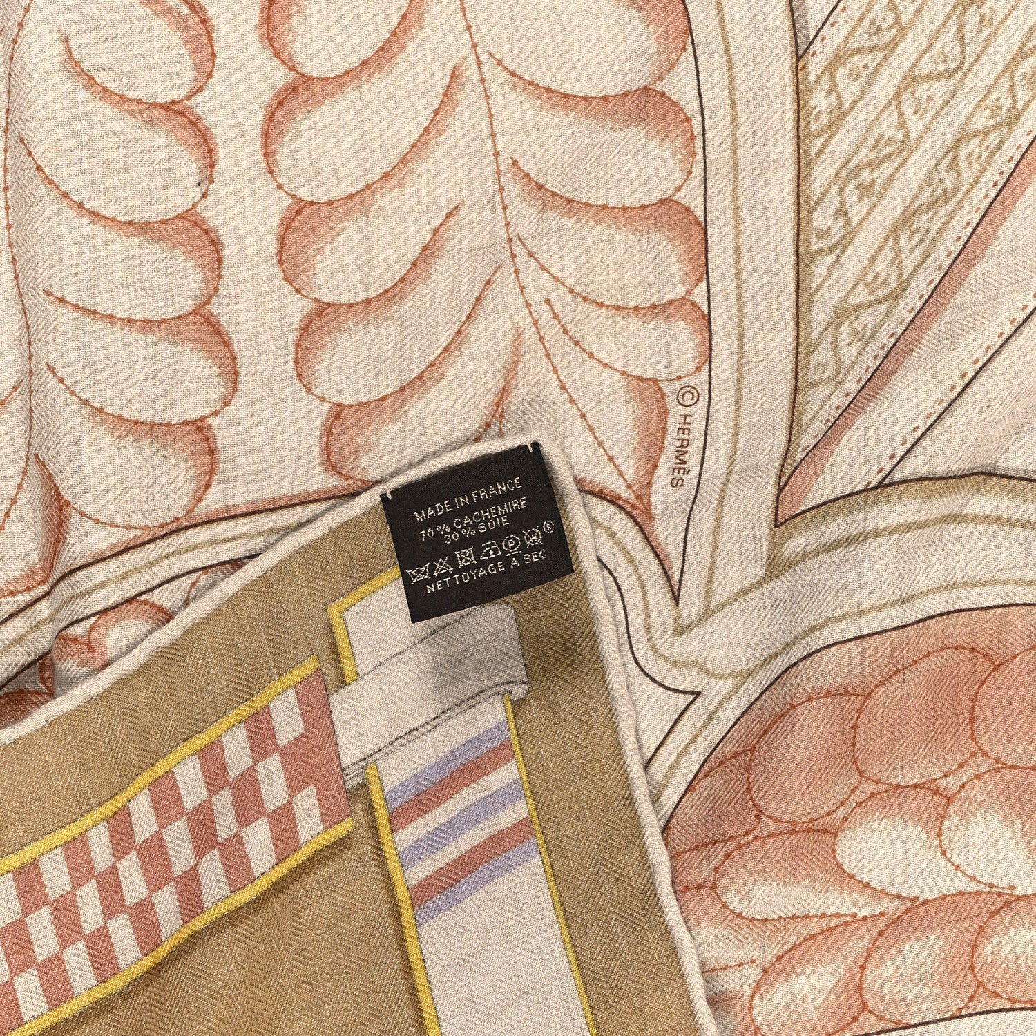 Hermes Cashmere Silk Lettres Equestres Shawl 140 Naturel Beige Rose Poudre 3 of 3