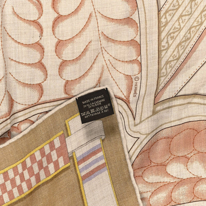Hermes Cashmere Silk Lettres Equestres Shawl 140 Naturel Beige Rose Poudre 3 of 3