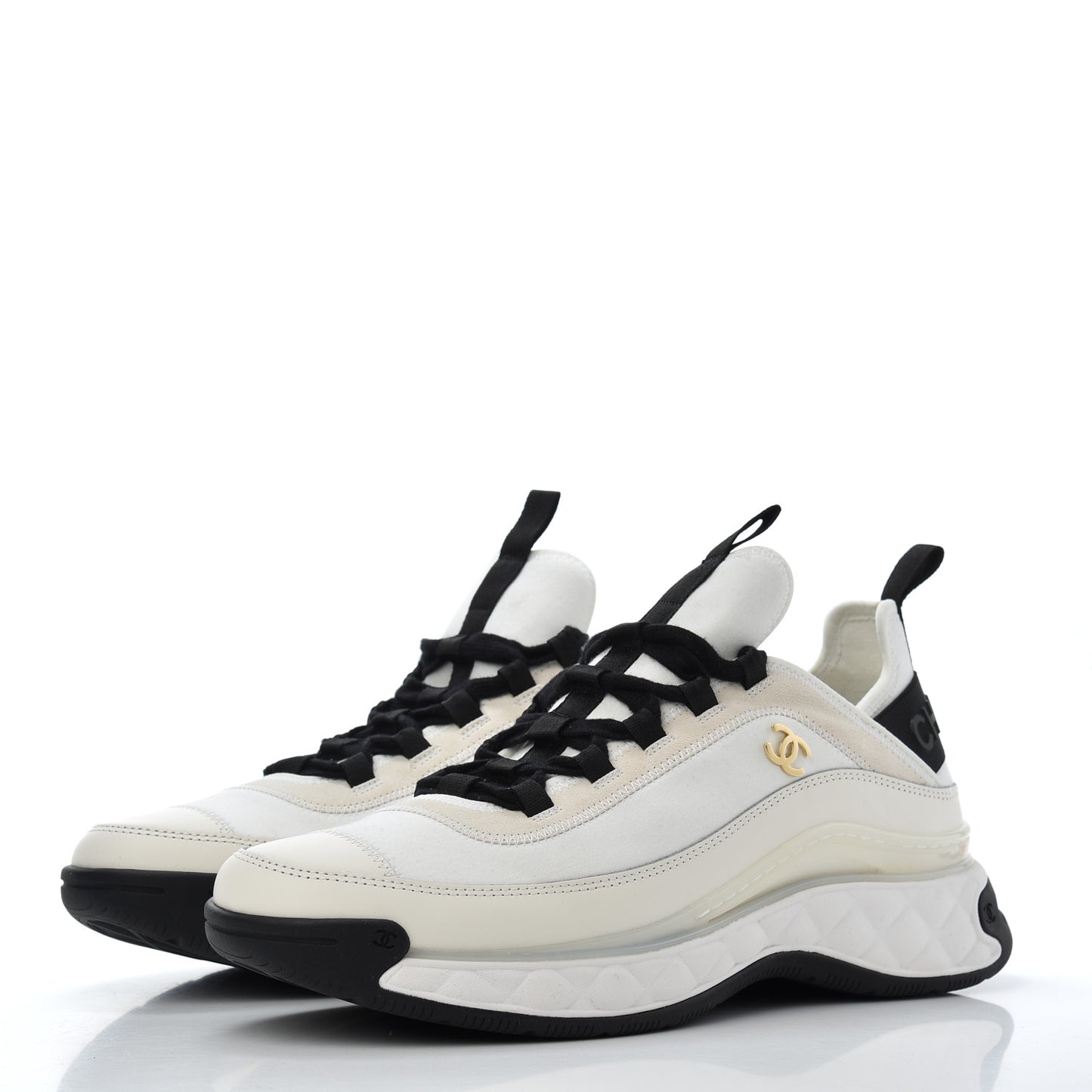 Velvet Calfskin Mixed Fibers CC Sneakers 41 Ivory Black