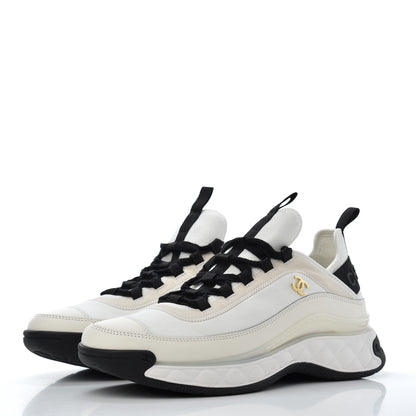 Chanel Velvet Calfskin Mixed Fibers CC Sneakers 41 Ivory Black 3 of 9