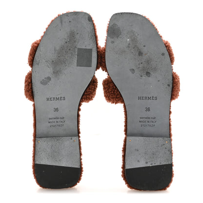 Hermes Woolskin Oran Sandals 36 Cognac 6 of 8