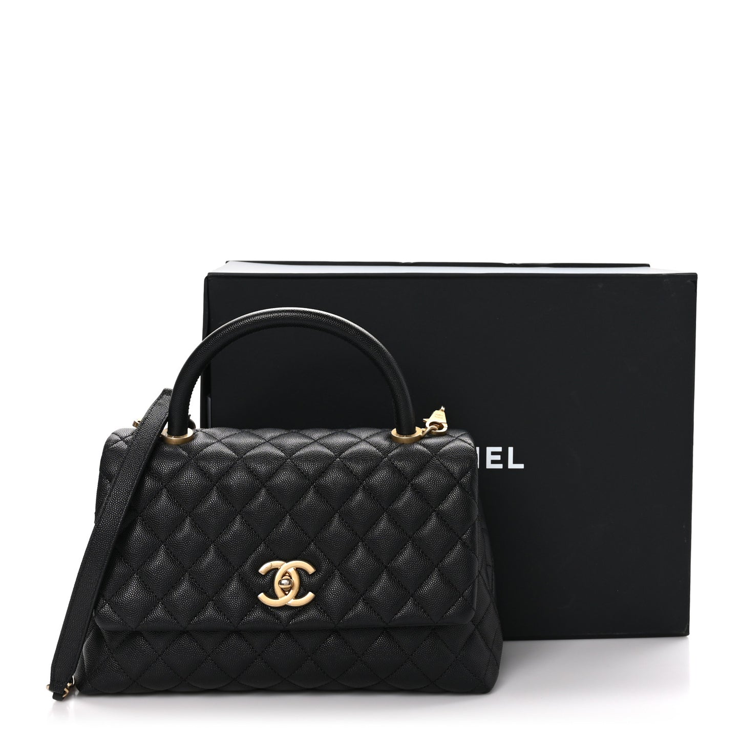 Caviar Quilted Small Coco Handle Flap Black