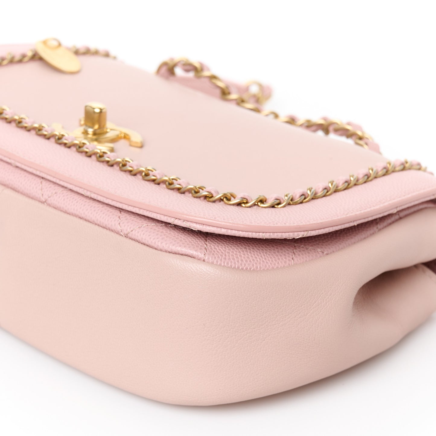 Lambskin Caviar Lovely Chains Flap Shoulder Bag Pink