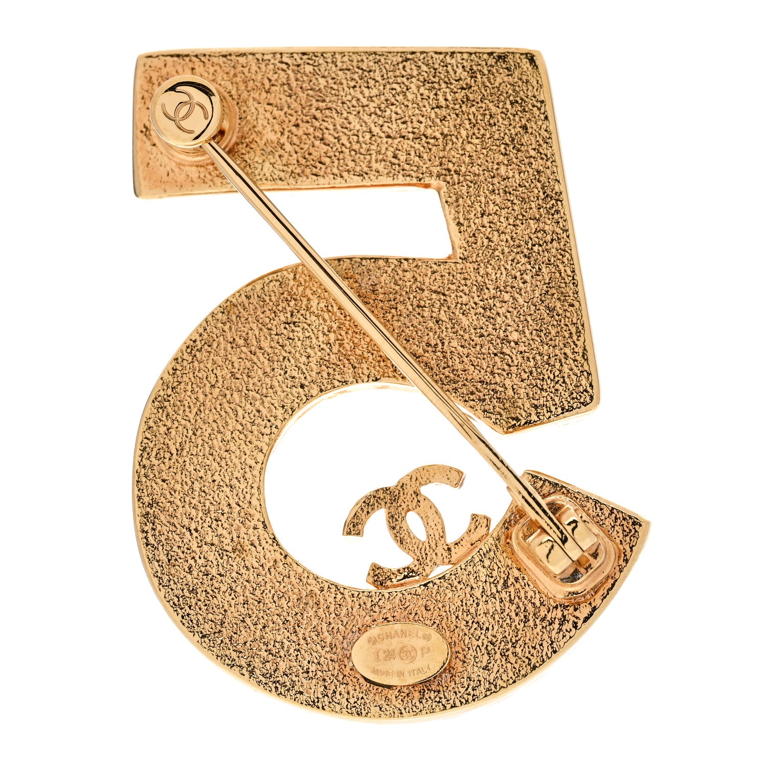 Chanel Metal Enamel CC No 5 Rope Brooch Gold Denim Blue 3 of 5