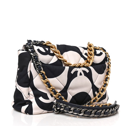 Chanel Fabric Printed Large Chanel 19 Flap Black Ecru 3 of 9
