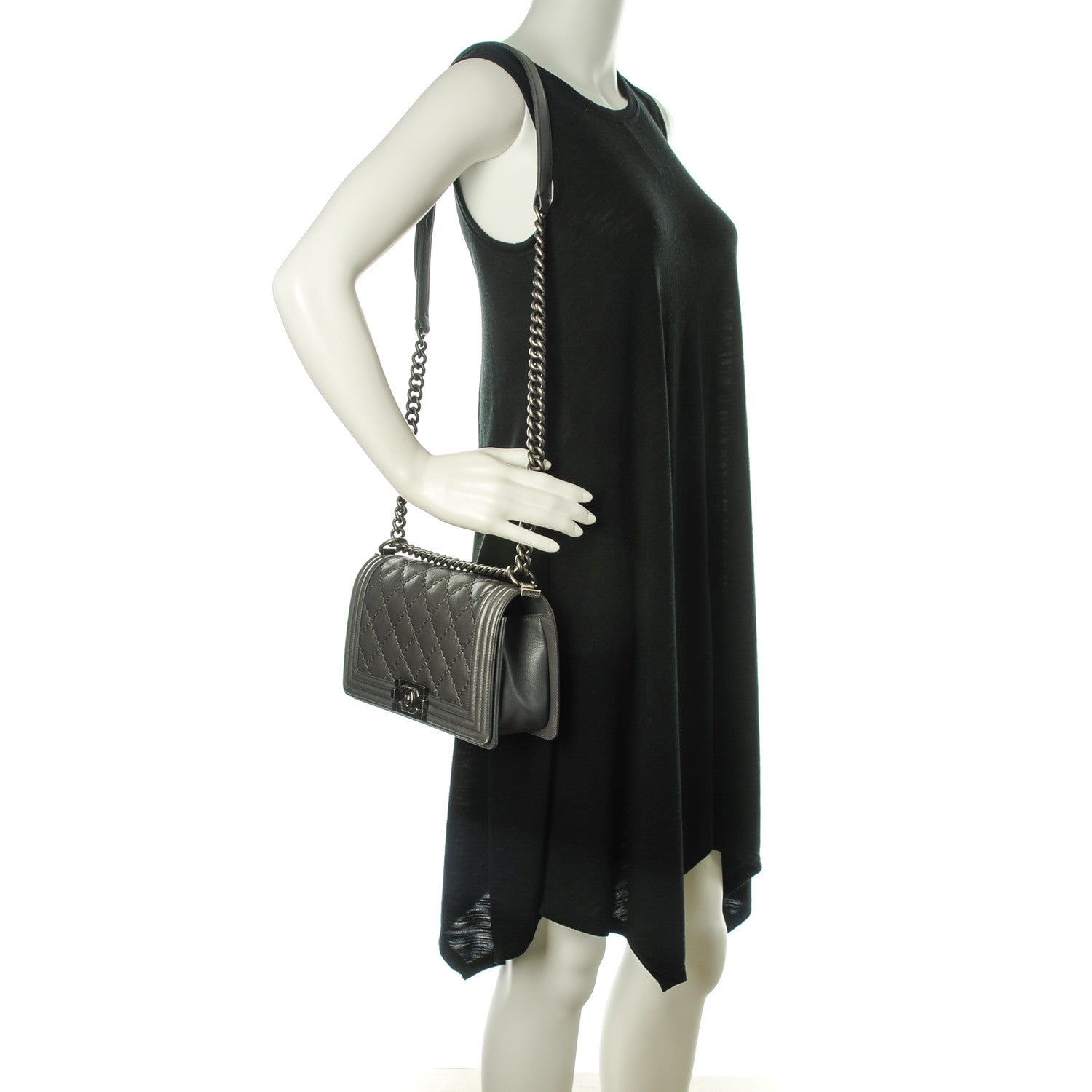 Chanel Calfskin Double Stitch Medium Boy Flap Grey 2 of 7