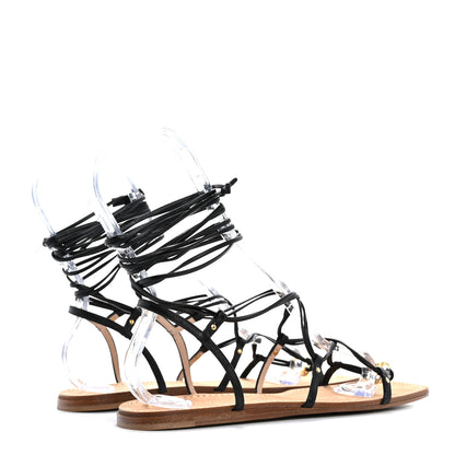 Gucci Nappa Charlotte Interlocking G Strappy Flat Sandals 38.5 Black 5 of 12
