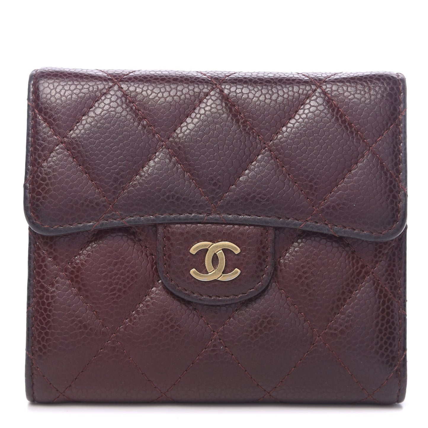 Caviar Quilted Compact Flap Wallet Burgundy