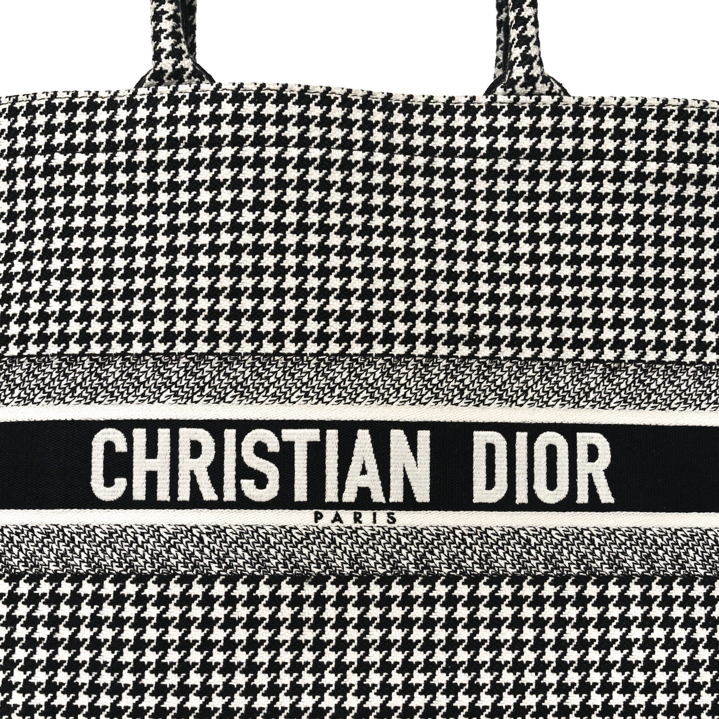 Canvas Houndstooth Embroidered Book Tote Black White