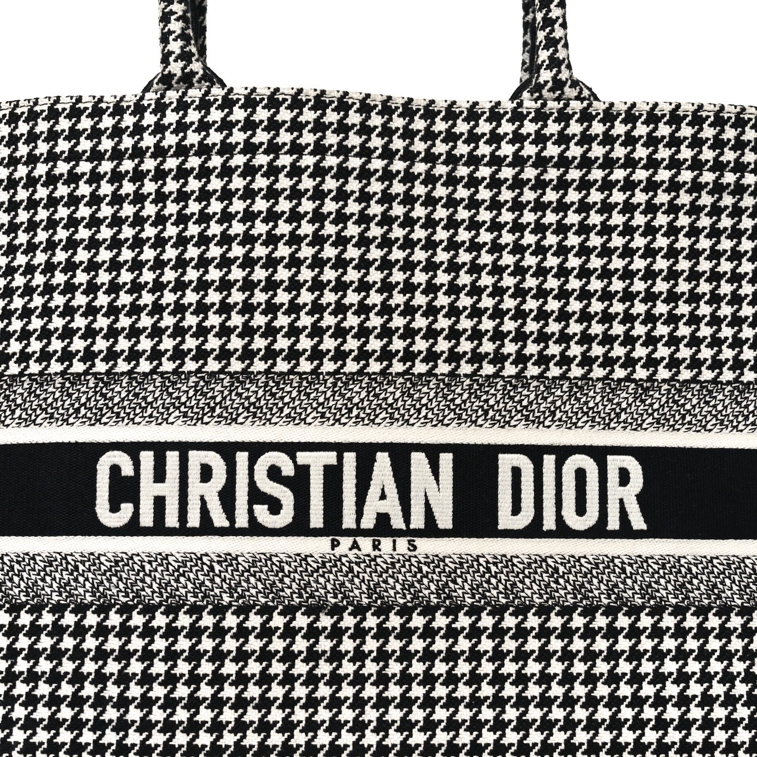 Christian Dior Canvas Houndstooth Embroidered Book Tote Black White 7 of 11