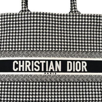 Christian Dior Canvas Houndstooth Embroidered Book Tote Black White 7 of 11