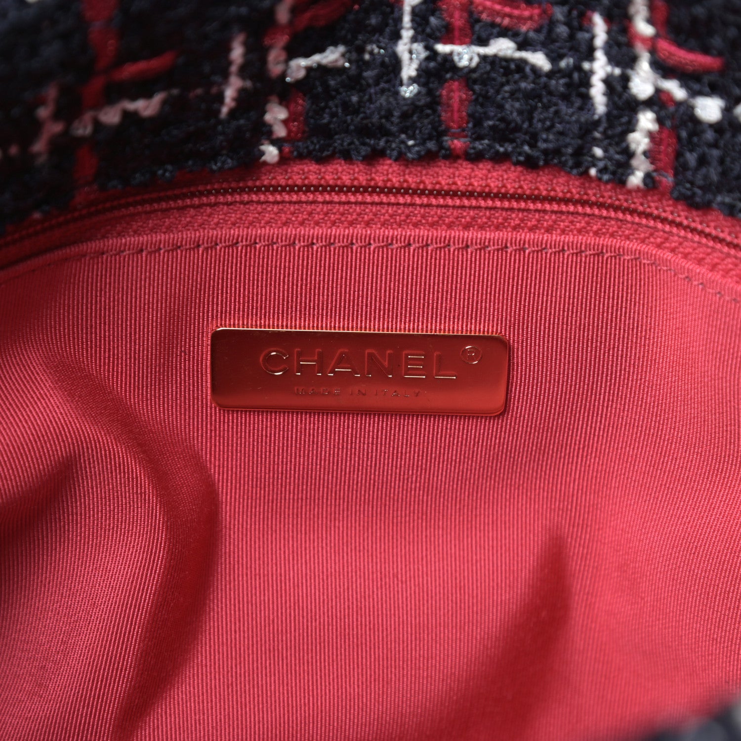 Chanel Tweed Quilted Medium Chanel 19 Flap Navy Blue White Red 6 of 11