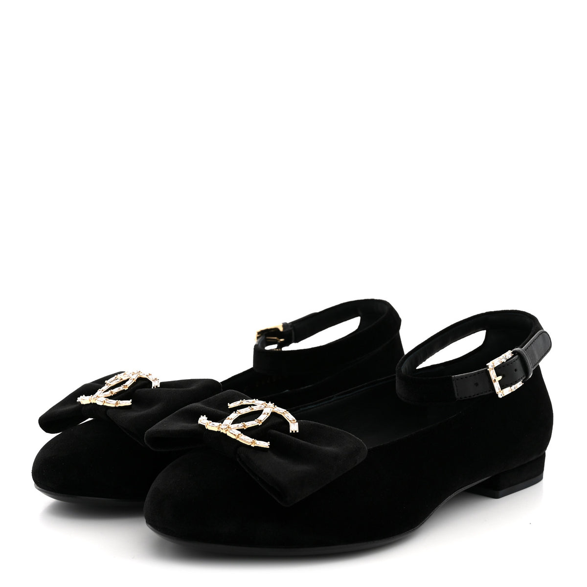 Chanel Velvet Strass CC Bow Mary Jane Flats 37.5 Black 4 of 11