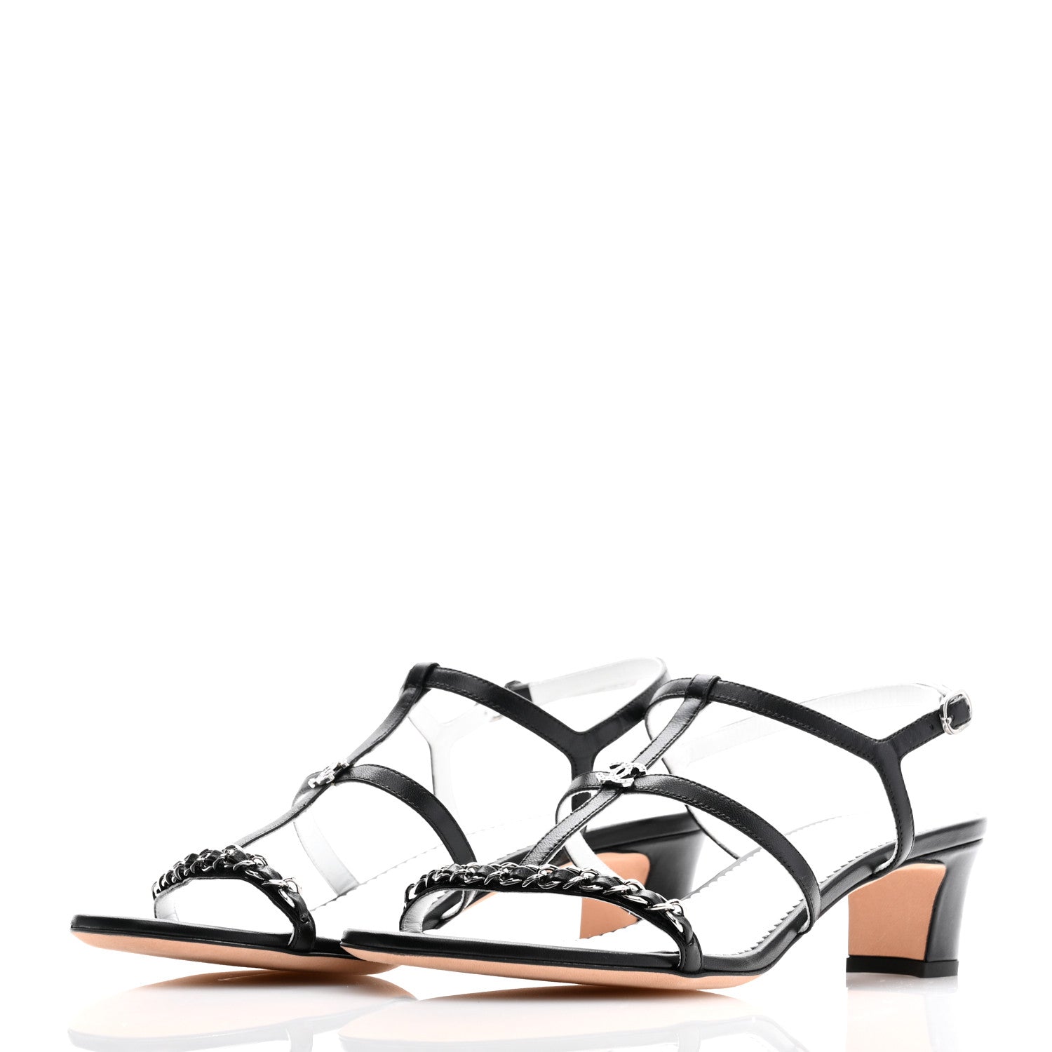 Chanel Lambskin Crystal CC Chain Sandals 38.5 Black 3 of 8
