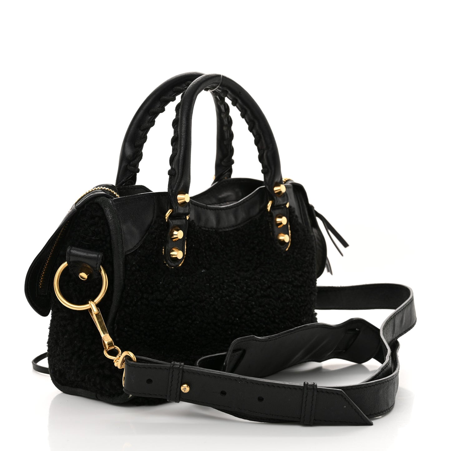 Shearling Gold Metallic Edge Hardware Mini City Black