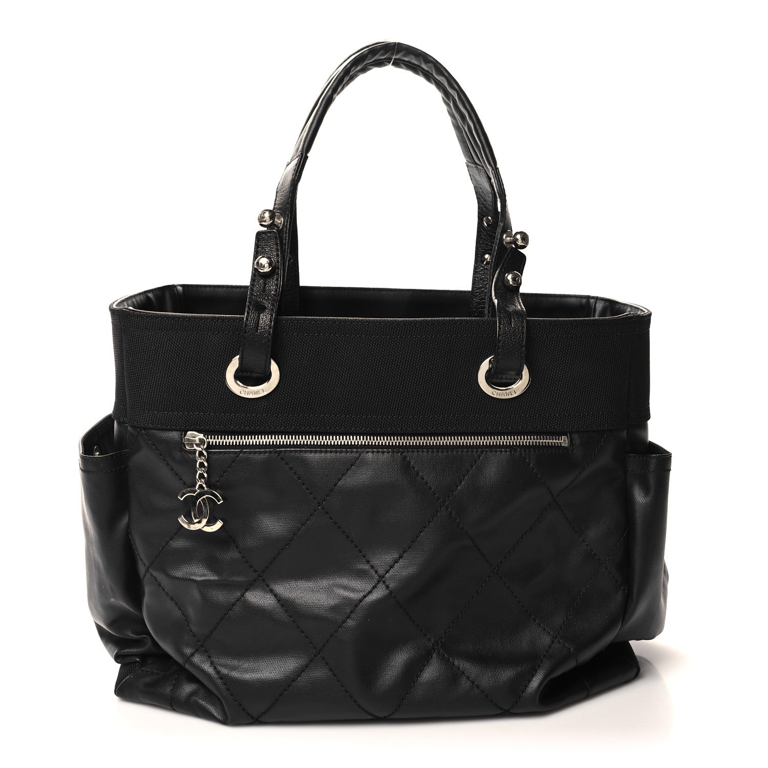 Chanel Coated Canvas Quilted Large Paris Biarritz Tote Black 1 of 23