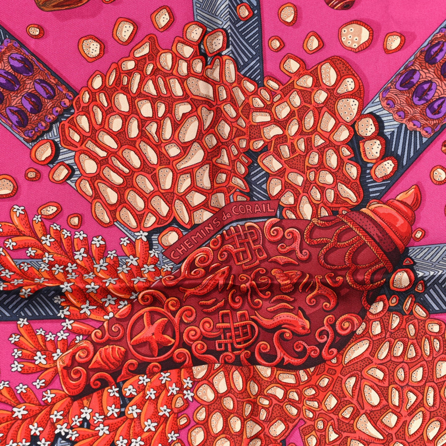 Silk Chemins De Corail Scarf 90 Fuchsia Gris Bordeaux