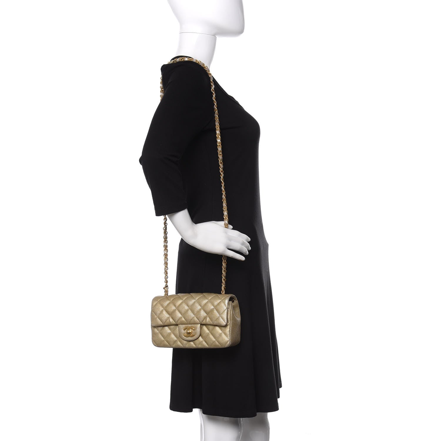 Chanel Metallic Caviar Quilted Mini Rectangular Flap Gold 2 of 11