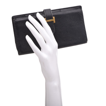 Hermes Lizard Bearn Gusset Wallet Black 2 of 8