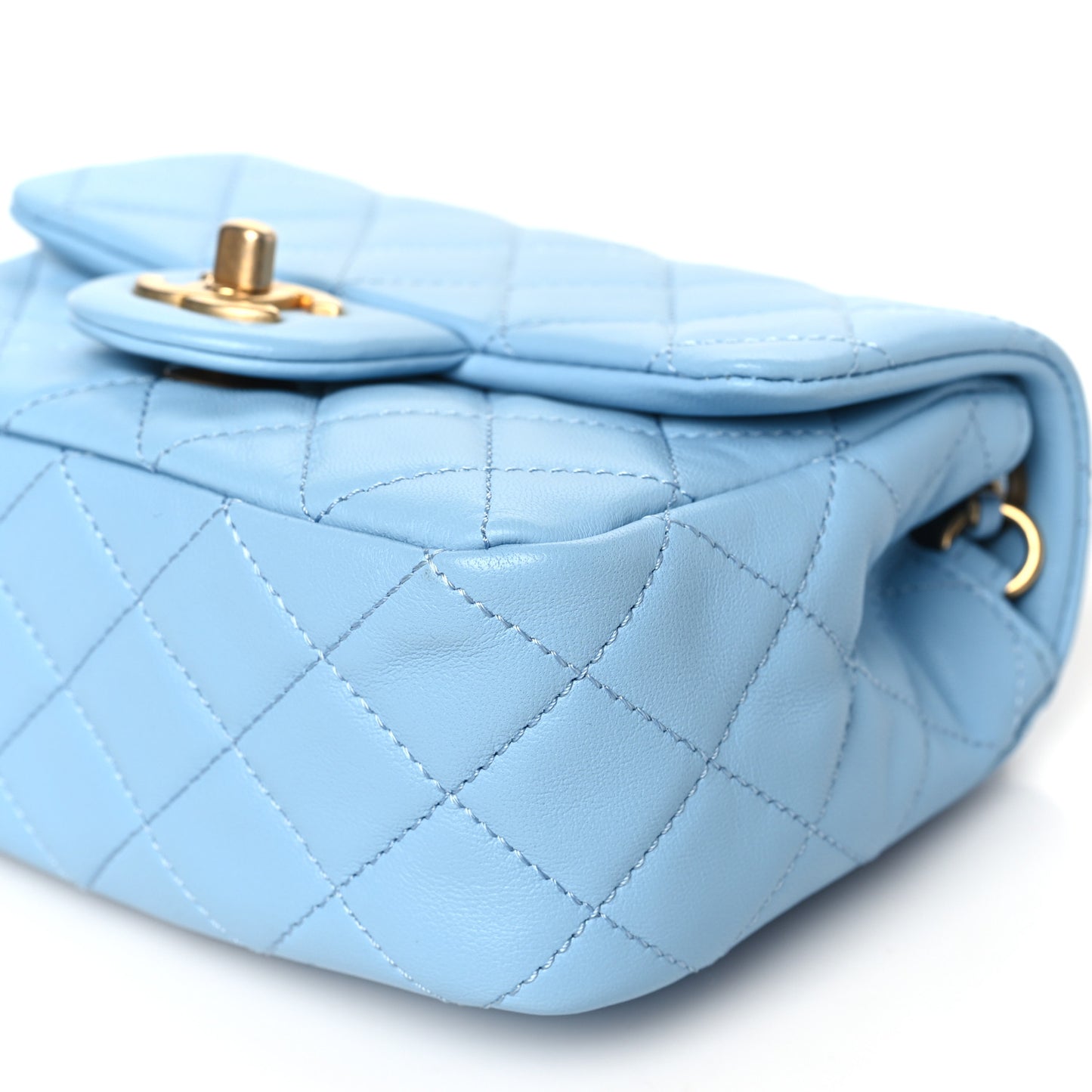 Lambskin Quilted Mini Pearl Crush Flap Light Blue